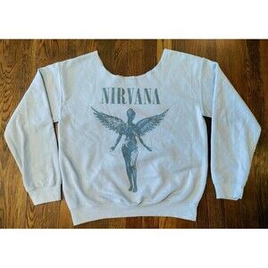 Nirvana Women's Medium Light Blue Sweatshirt Long Sleeves Raw Kneckline Grunge